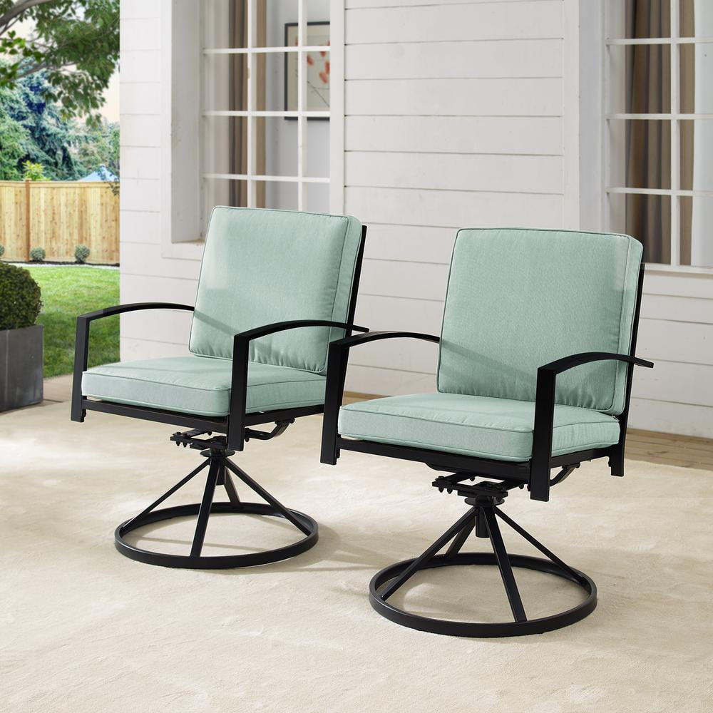 Mist Blue Cushioned Steel Swivel Dining Chairs, Set of 2