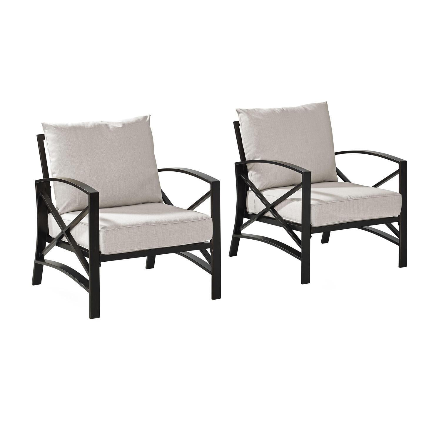 Kaplan Outdoor Steel Chairs with Oatmeal Cushions, 2-Piece Set