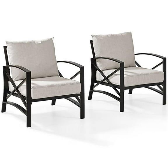 Crosley Furniture Kaplan Metal Fabric Arm Chair in Oil Bronze/Oatmeal (Set of 2)