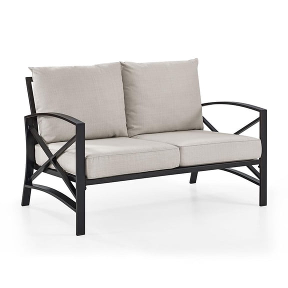 Crosley Furniture Kaplan Metal Patio Loveseat in Oil Bronze and Oatmeal