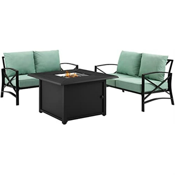 Crosley Furniture Kaplan Oil Rubbed Bronze/Mist 3 Piece Outdoor Conversation Set with Fire Table