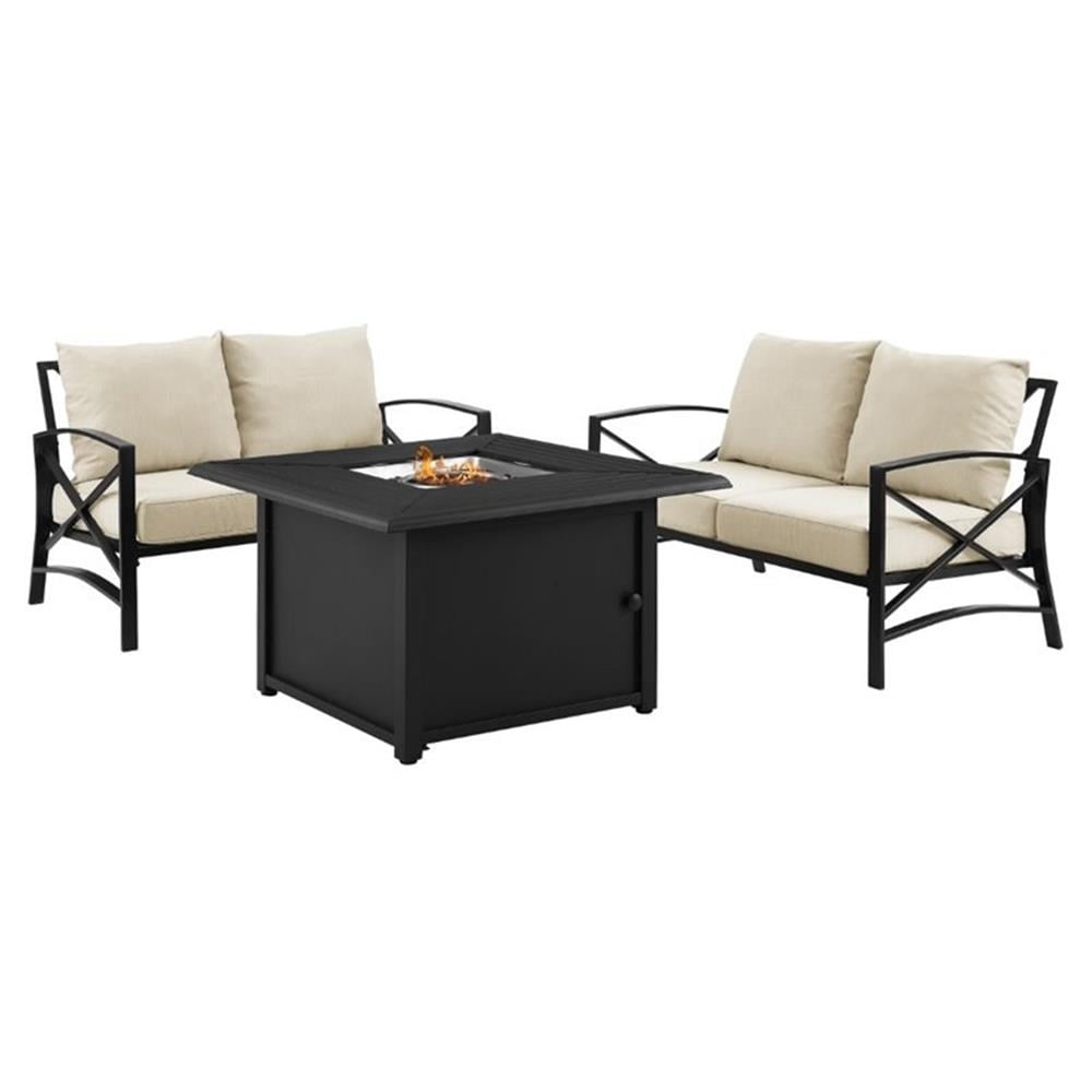 Crosley Furniture Kaplan Oil Rubbed Bronze/Oatmeal 3 Piece Outdoor Conversation Set with Fire Table