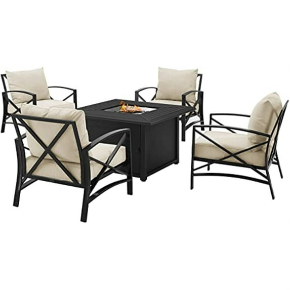 Crosley Furniture Kaplan Oil Rubbed Bronze/Oatmeal 5 Piece Outdoor Conversation Set with Fire Table