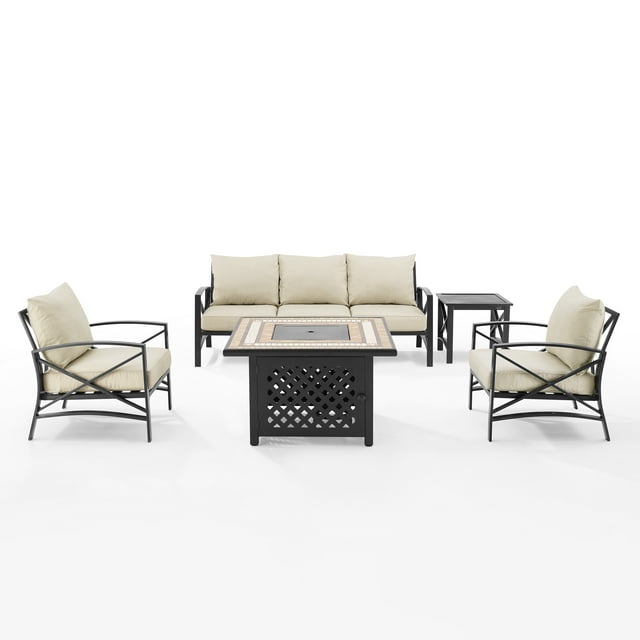 Crosley Furniture Kaplan Oil Rubbed Bronze/Oatmeal 5 Piece Outdoor Sofa Set with Fire Table