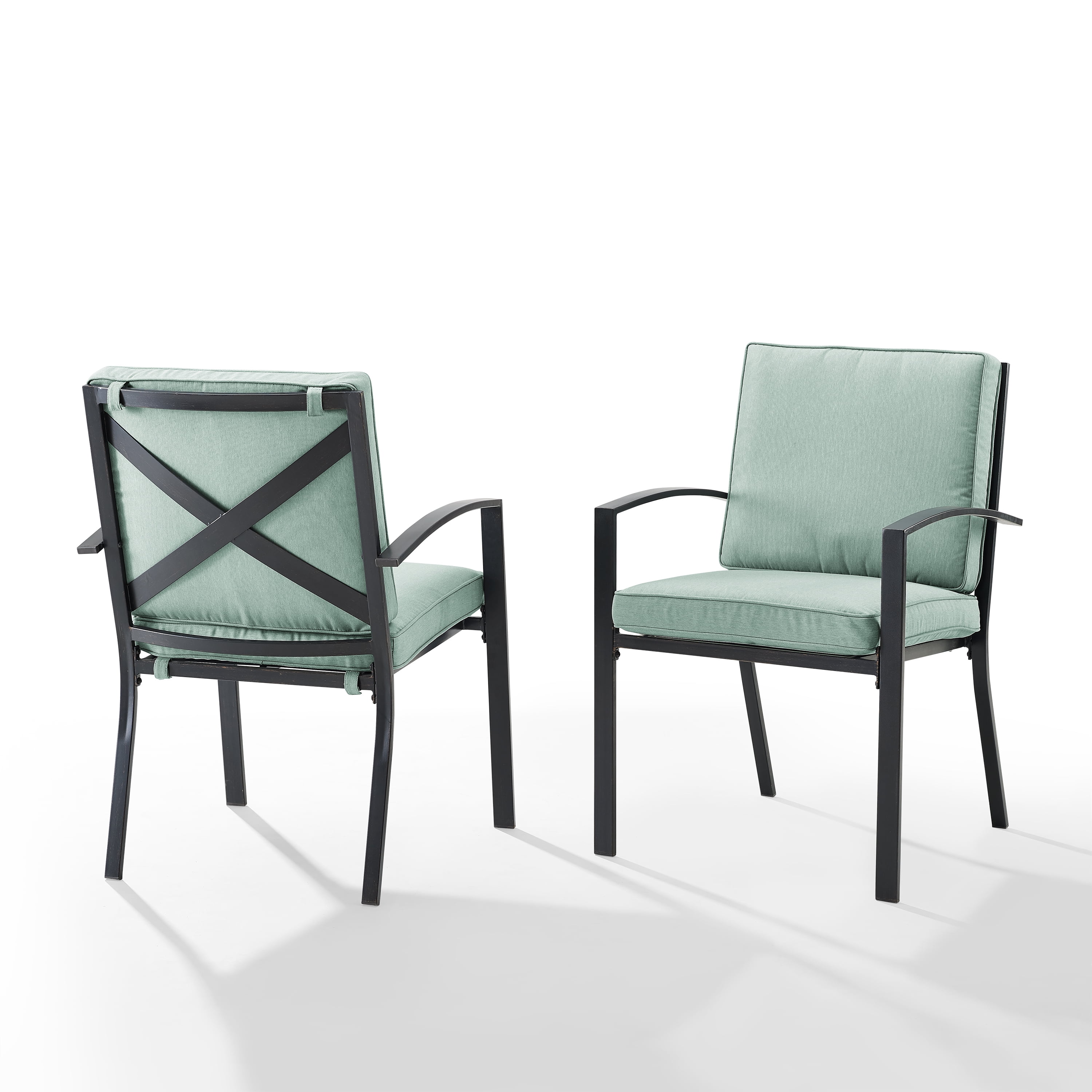 Kaplan Outdoor Dining Chairs with Green Cushions, Set of 2