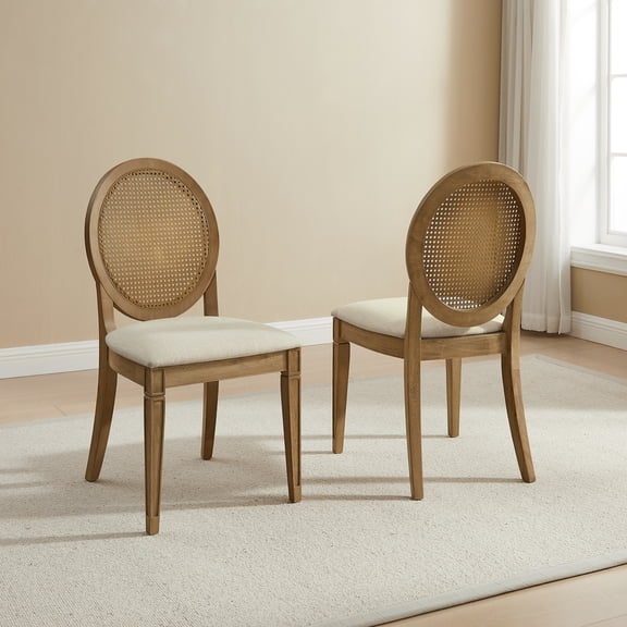 Crosley Furniture Katia 2-Pc Upholstered Cane-Back Dining Chair Set in Driftwood
