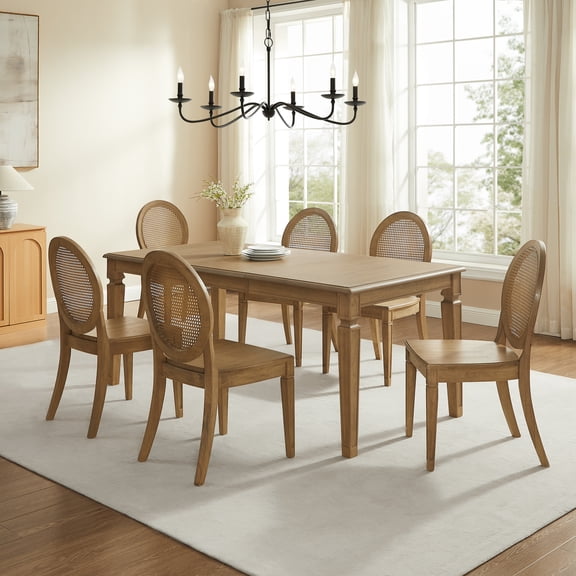 Crosley Furniture Katia 7-Piece Dining Table With Cane-Back Chairs in Driftwood