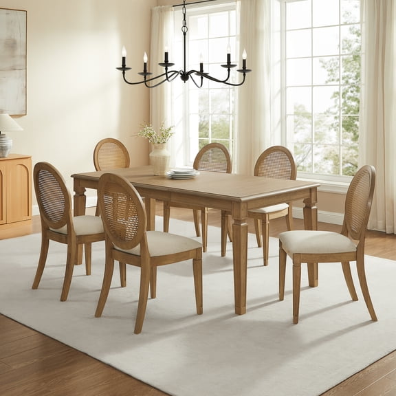 Crosley Furniture Katia 7Pc Dining Table Cane-Back Chairs in Driftwood