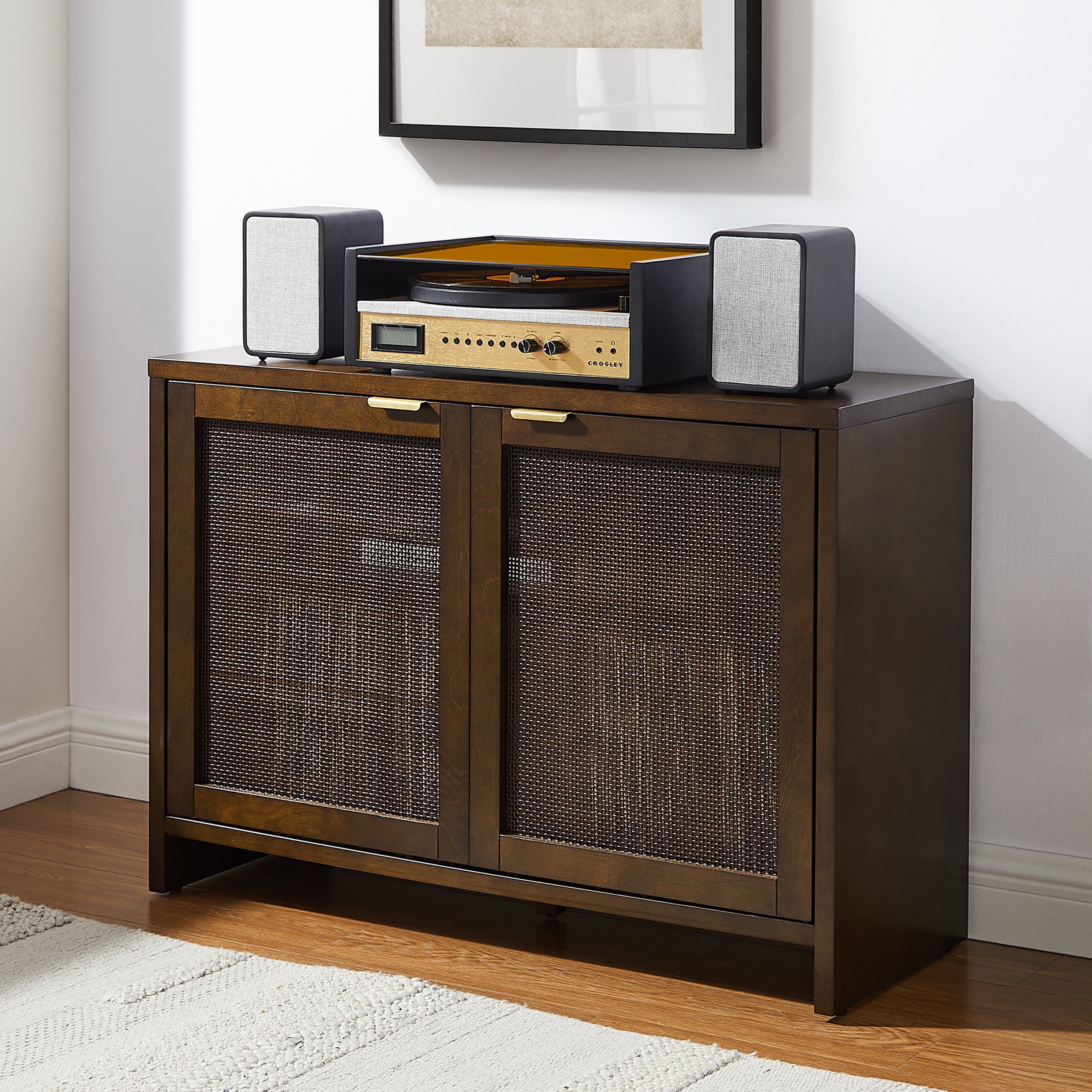 Kenji Handwoven Poly-Rattan 40'' Brown Media Console with Vinyl Storage