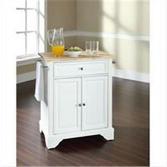 Crosley Furniture LaFayette Natural Wood Top Portable Kitchen Island in White Finish