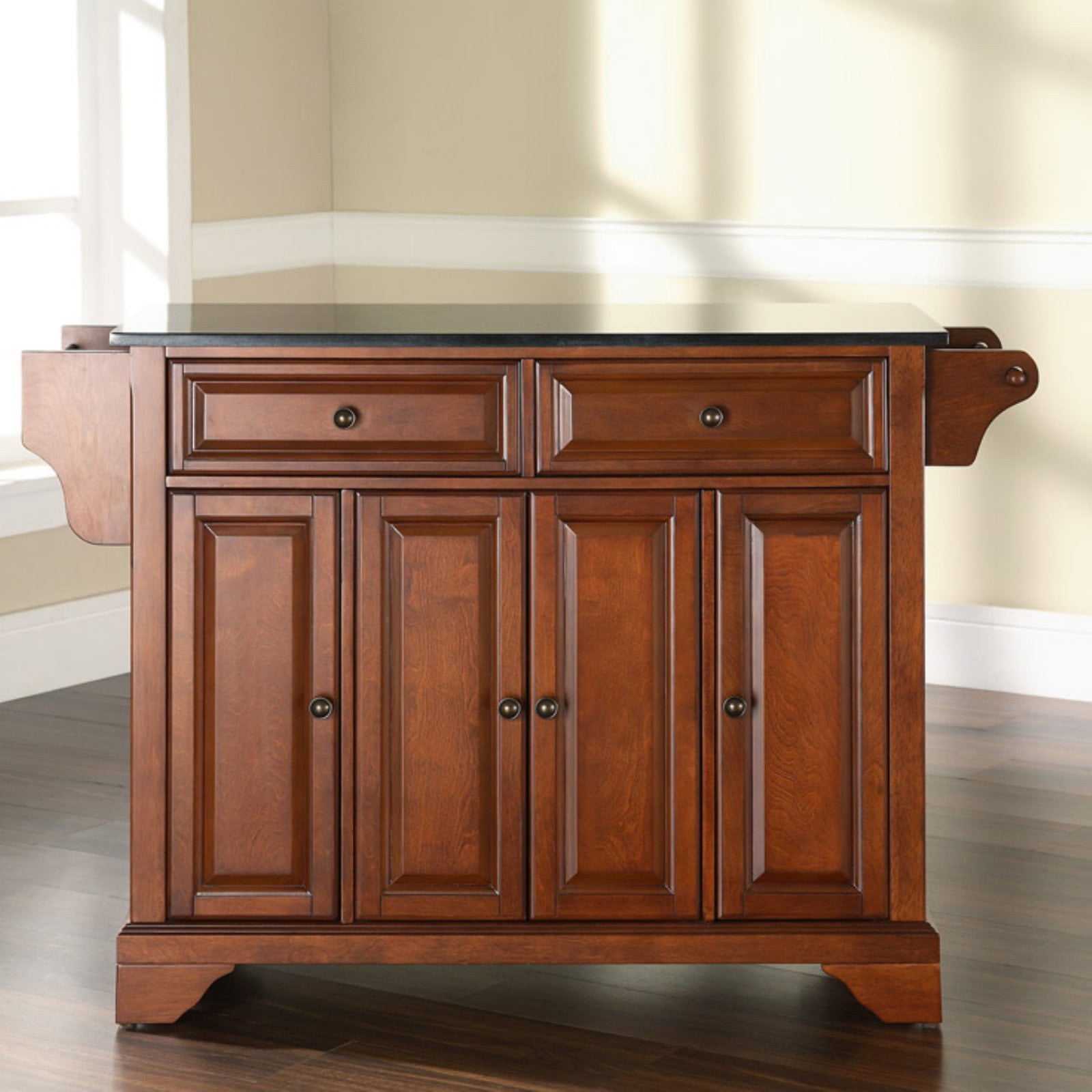 Lafayette Cherry Wood Kitchen Island with Black Granite Top