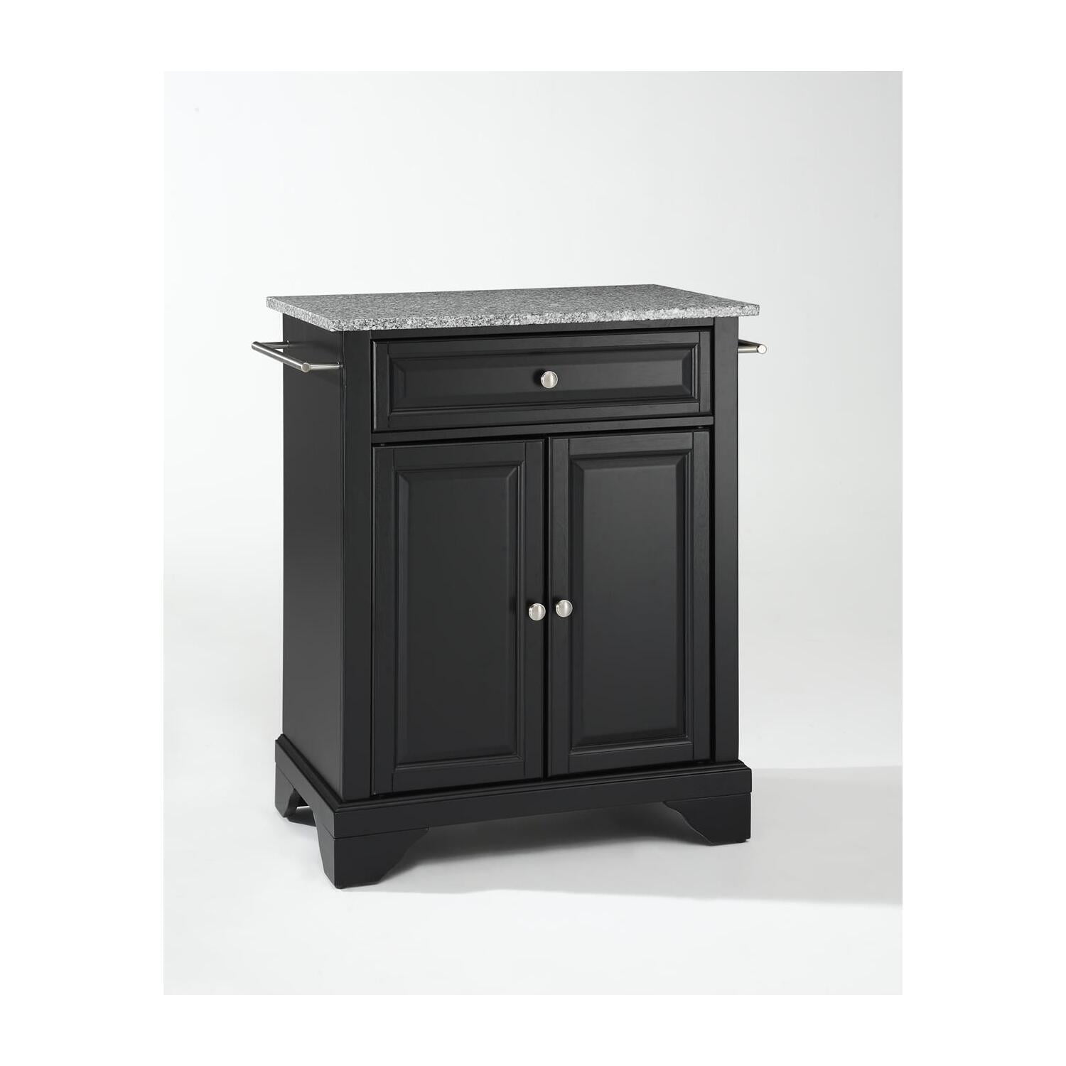 Gray Granite Top Black Portable Kitchen Island Cart