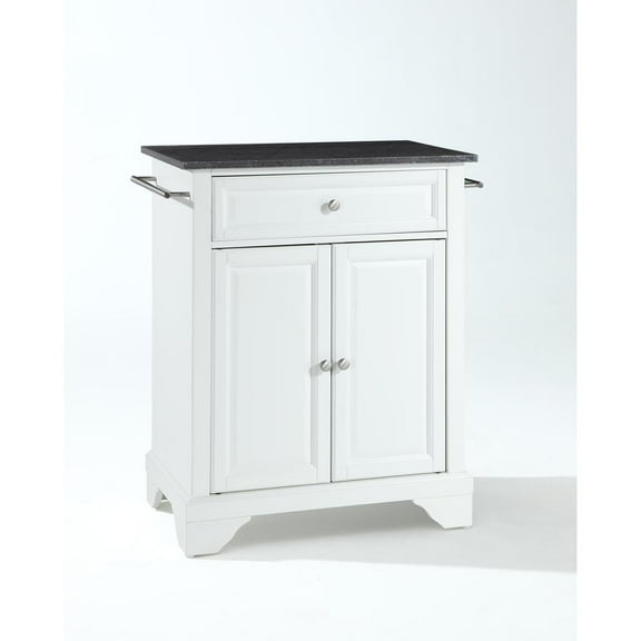 LAFAYETTE SOLID BLACK GRANITE TOP PORTABLE KITCHEN ISLAND IN WHITE FINISH
