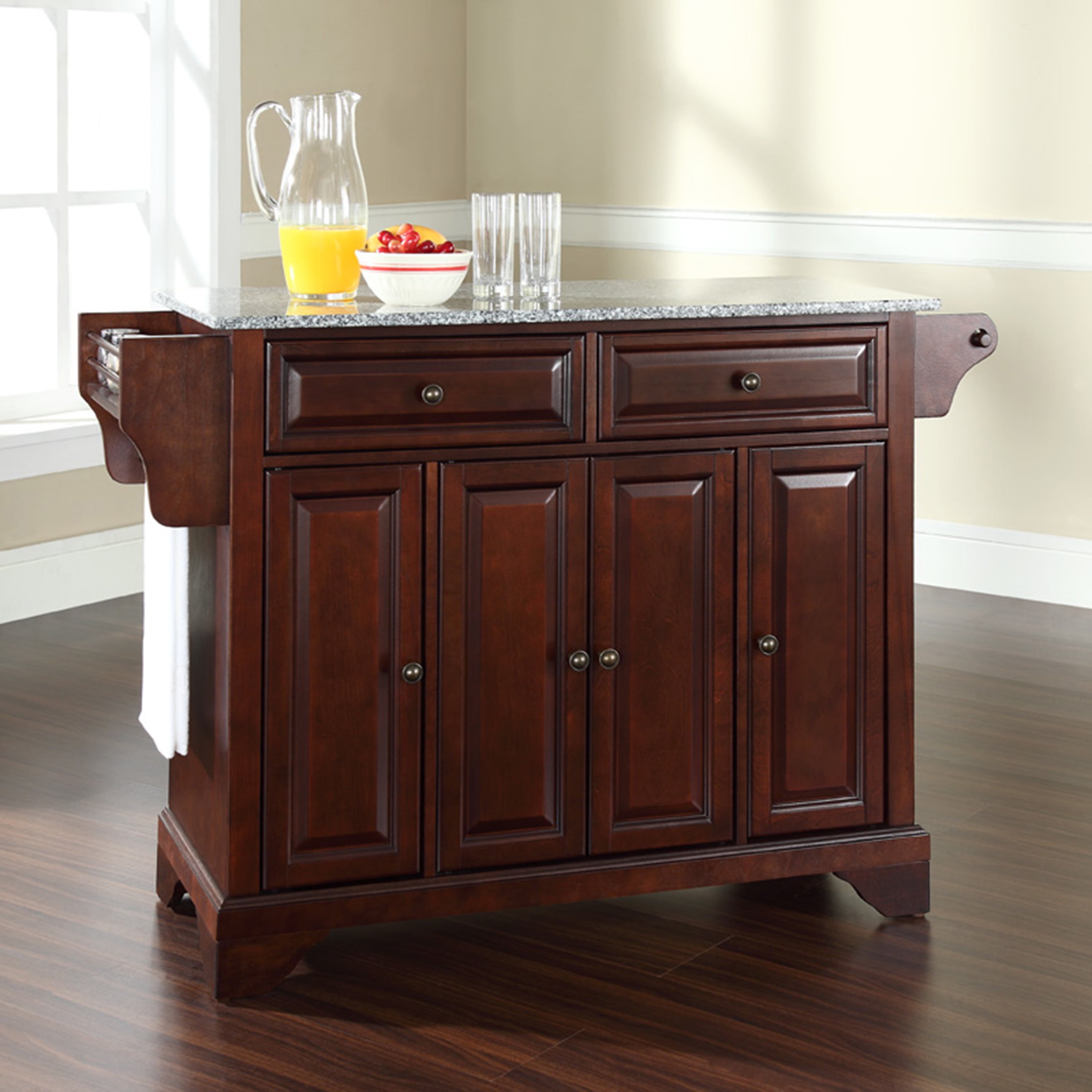 Crosley Furniture Lafayette Granite Top Rolling Kitchen Island Storage