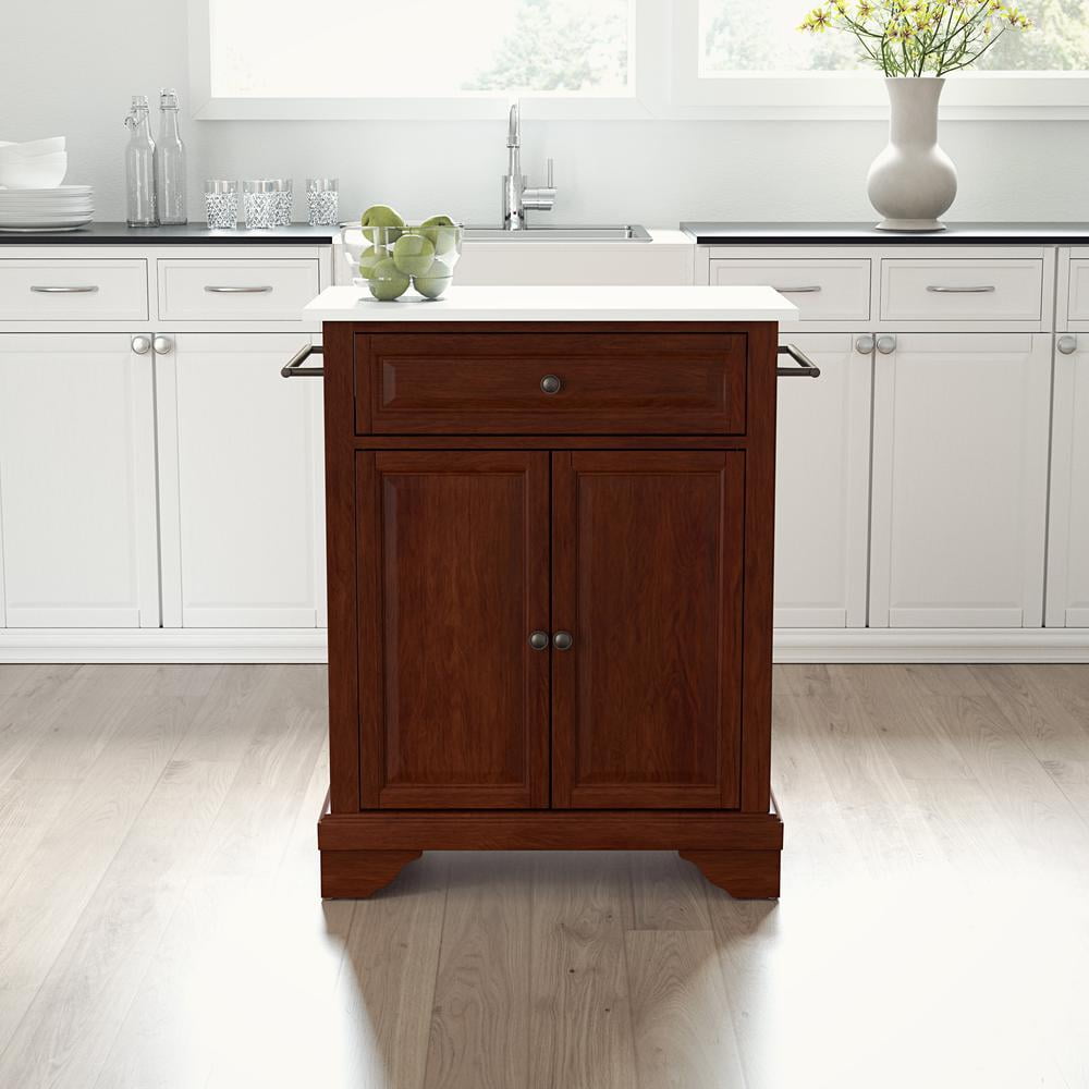 Mahogany and White Granite Top Kitchen Island Cart