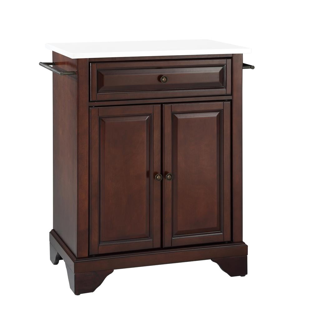 Mahogany and White Granite Top Kitchen Island Cart