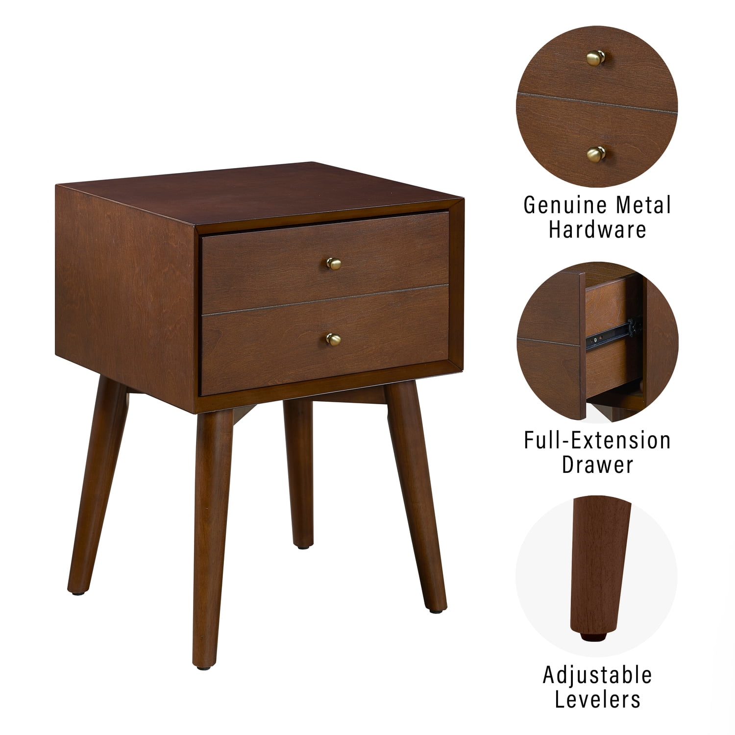 Mahogany Mid-Century Modern 2-Drawer Nightstand