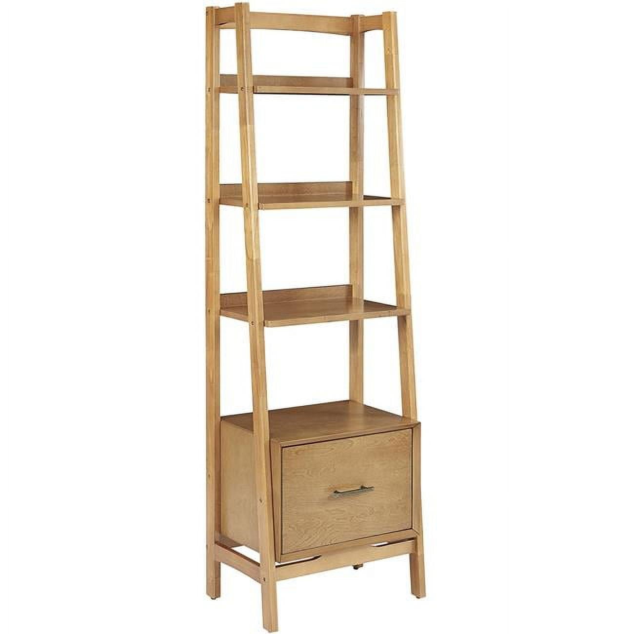 Mid-Century Modern Acorn Brown Wood Ladder Bookcase
