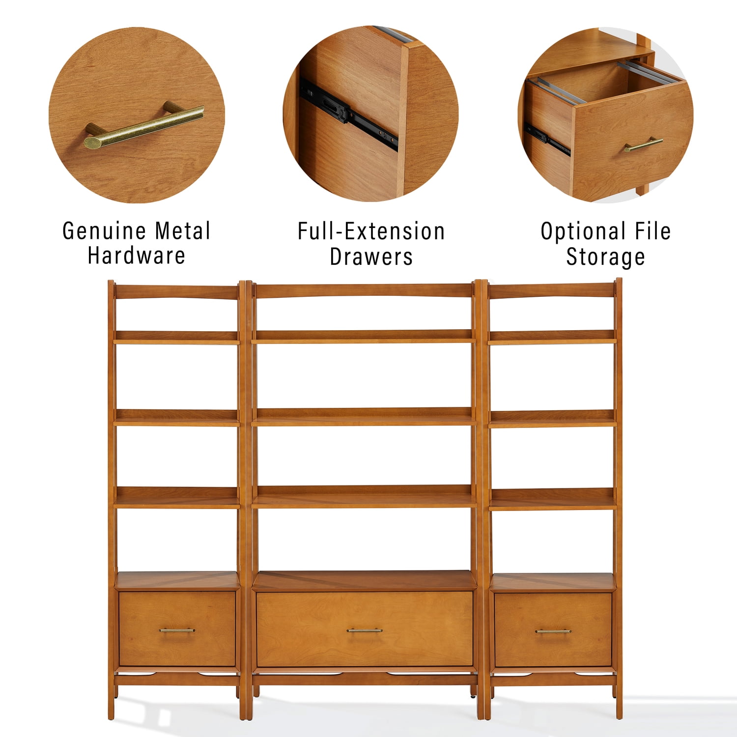 Landon Mid-Century Acorn Wood 3pc Etagere Bookcase Set