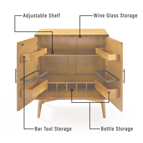 Crosley Furniture Landon Solid Wood Indoor Wine Bar Cabinet in Warm ...