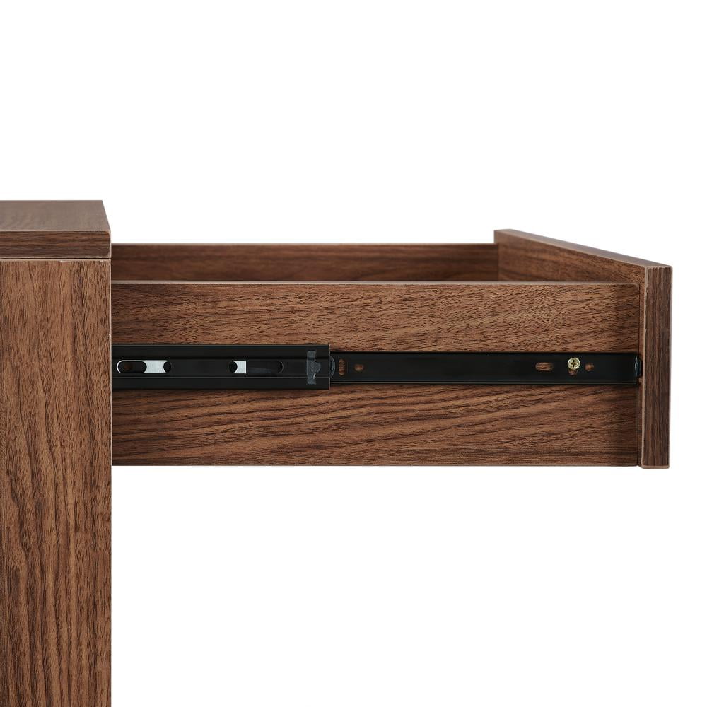 Liam Mid-Century Walnut Wood Side Table with Record Storage