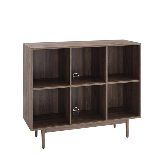 Crosley Furniture Liam 6 Cubby Wooden Record Storage Cube Bookcase in Walnut