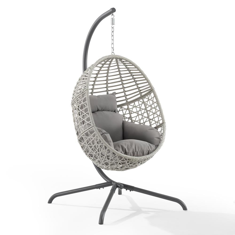 Gray Steel Wicker Hanging Egg Chair with Cushions