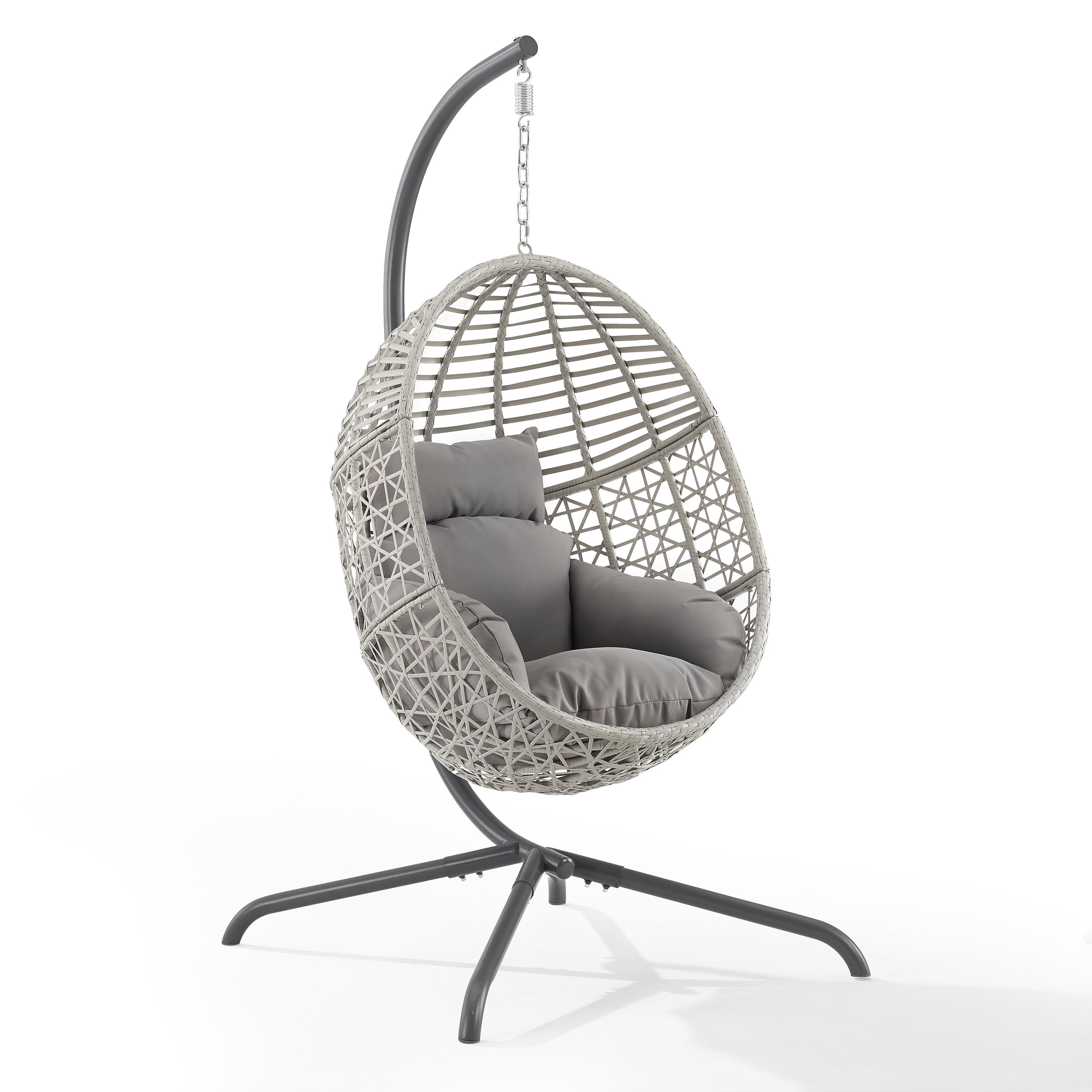 Gray Steel Wicker Hanging Egg Chair with Cushions