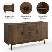Crosley Furniture Lucas 2 Cabinet 3 Drawer Dining Sideboard Buffet, Walnut