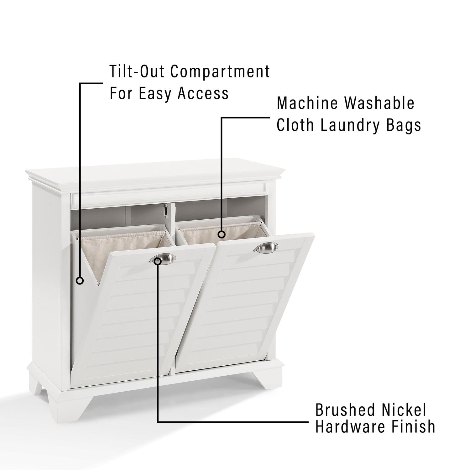 White MDF and Birch Veneer Dual Compartment Laundry Hamper