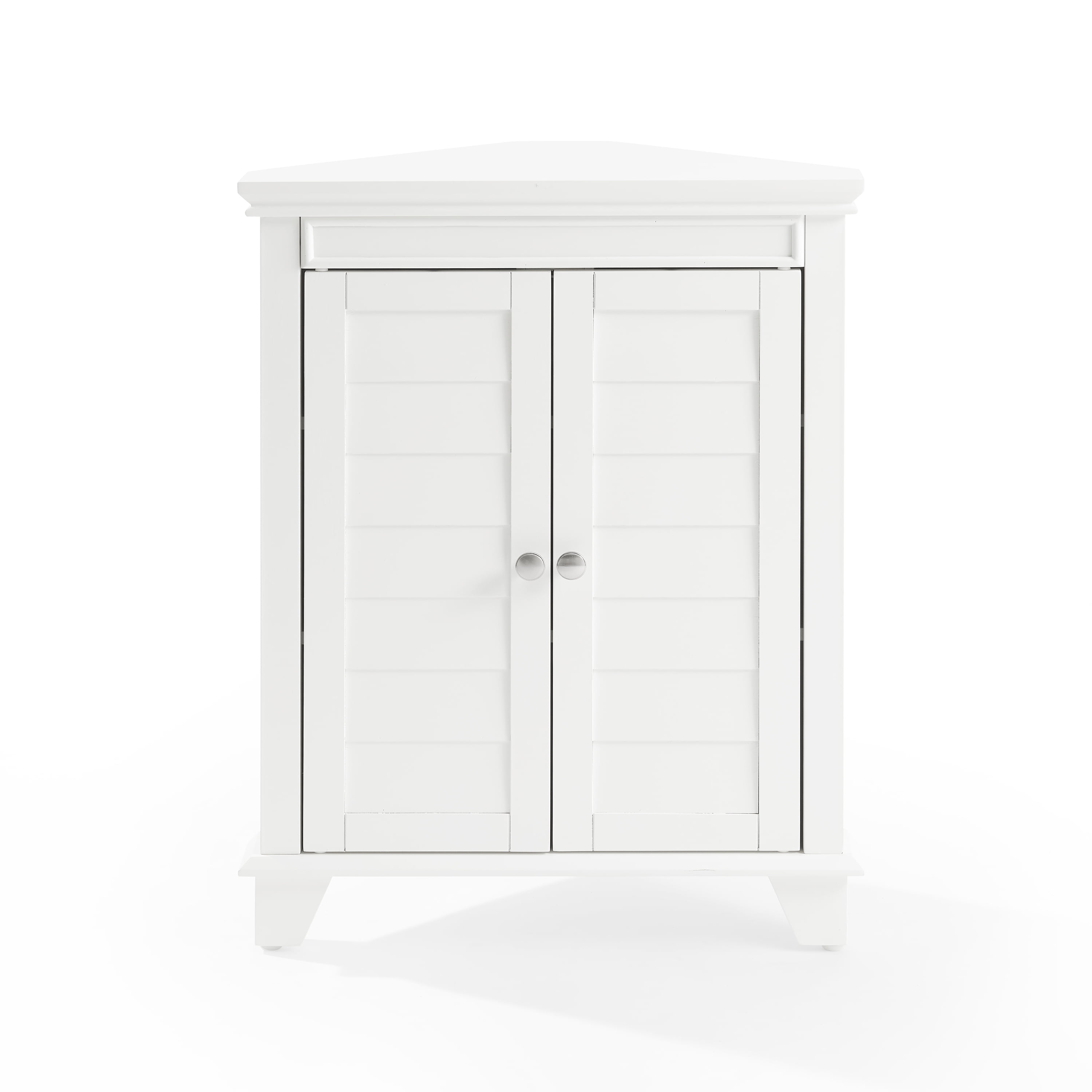 White Wooden Corner Bathroom Cabinet with Adjustable Shelves