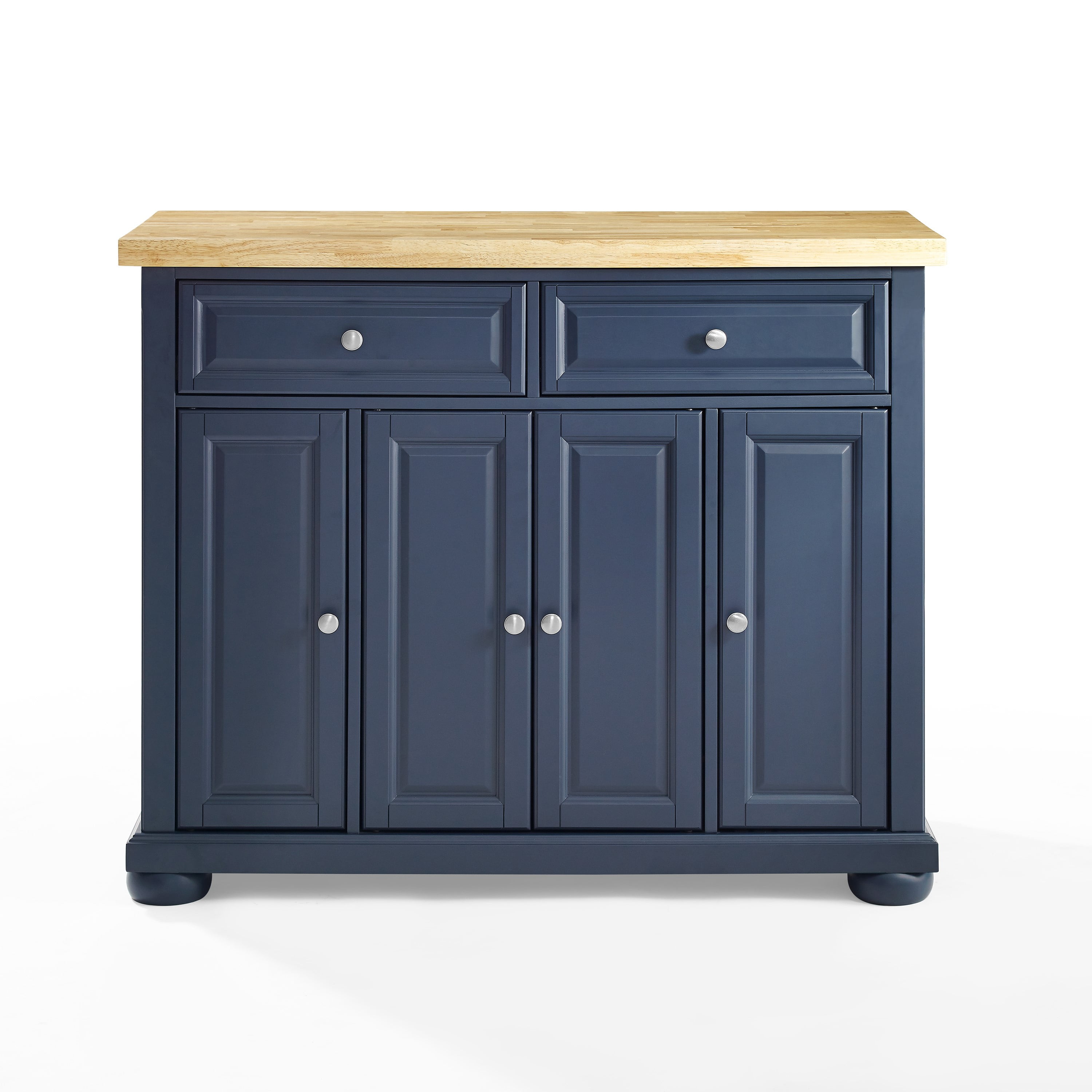 Navy Solid Wood Butcher Block Kitchen Island with Storage