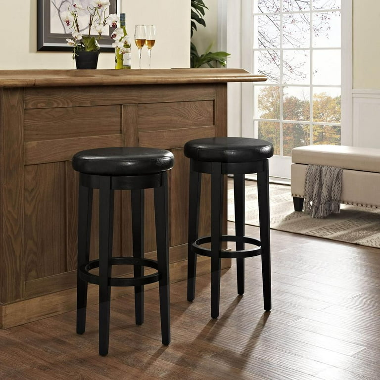 Crosley Furniture Mitchell Swivel Bar Stool In Black With Black