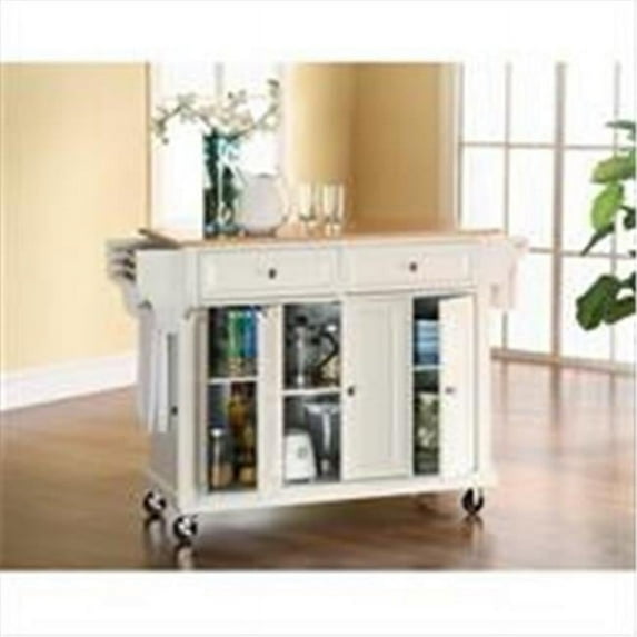 Crosley Furniture Natural Wood Top Kitchen Cart-Island in White Finish