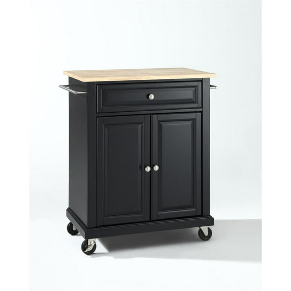 Crosley Furniture Natural Wood Top Portable Kitchen Cart in Black