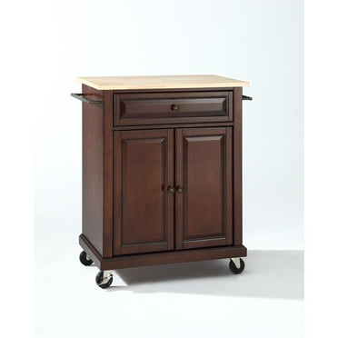 Crosley Furniture Natural Wood Top Portable Kitchen Cart in Mahogany