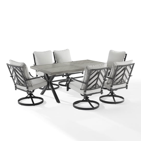 Crosley Furniture Otto 7-Piece Metal Outdoor Swivel Dining Set in Gray/Black