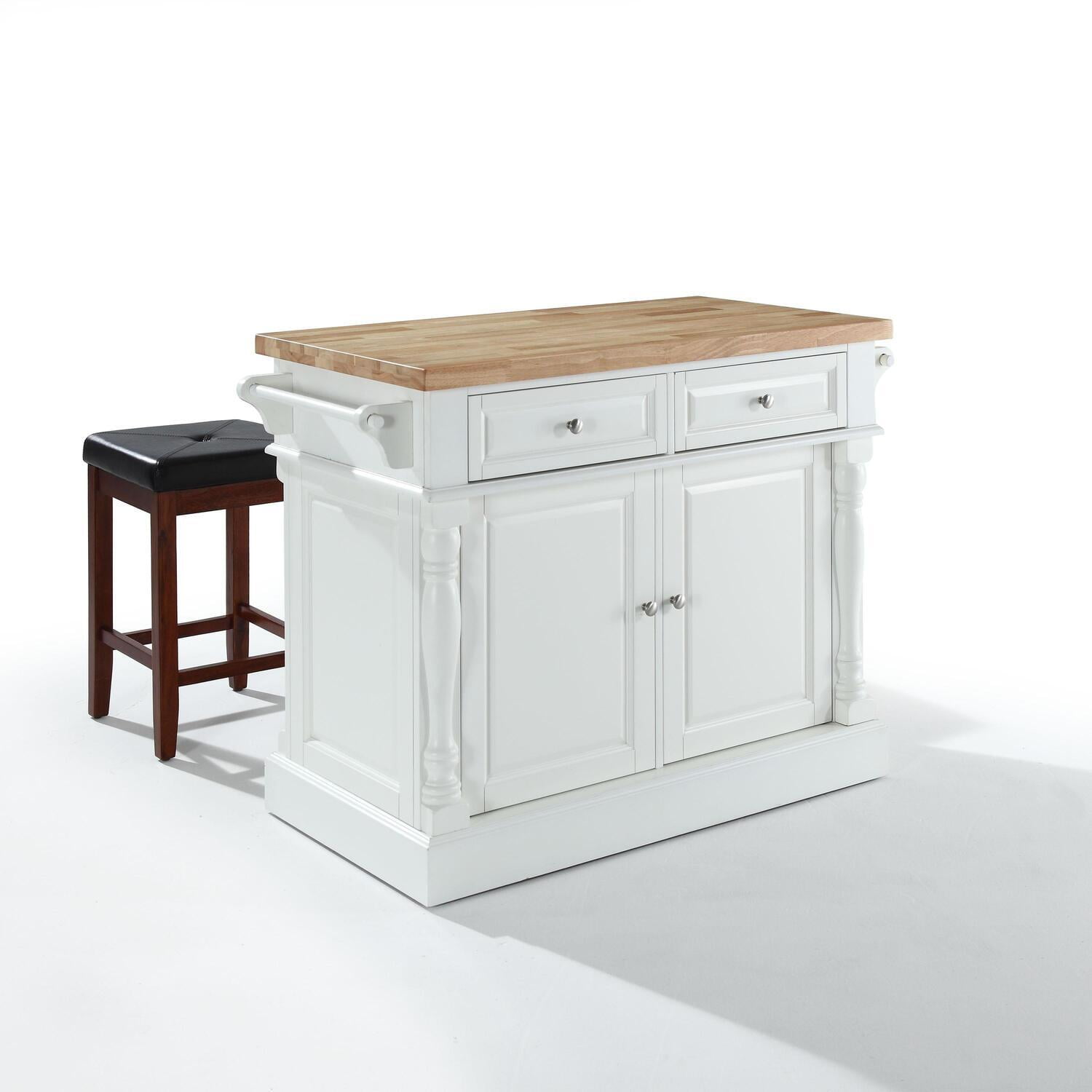 White Wood Kitchen Island with Black Stools