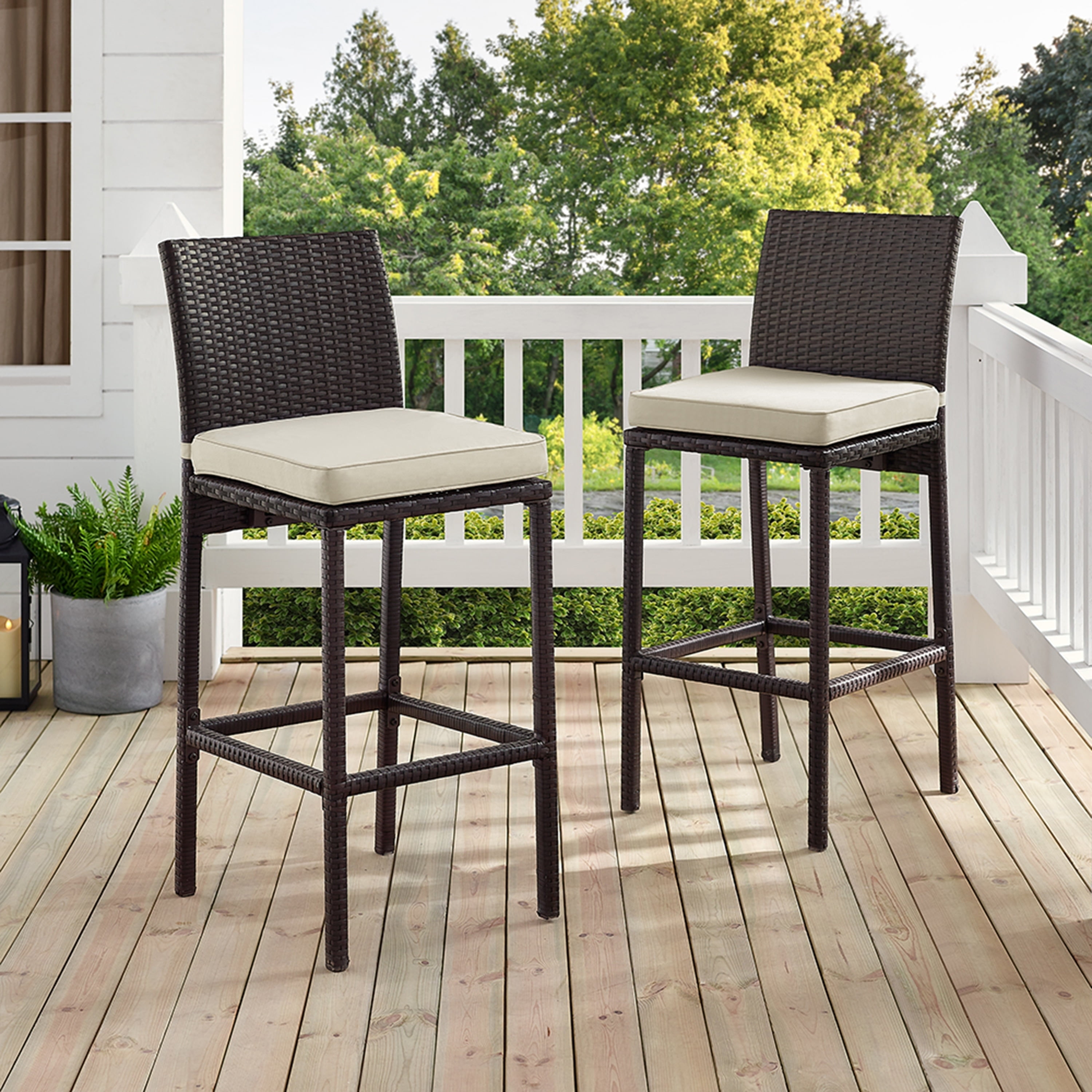 Palm Harbor Brown Wicker Outdoor Bar Height Stool Set
