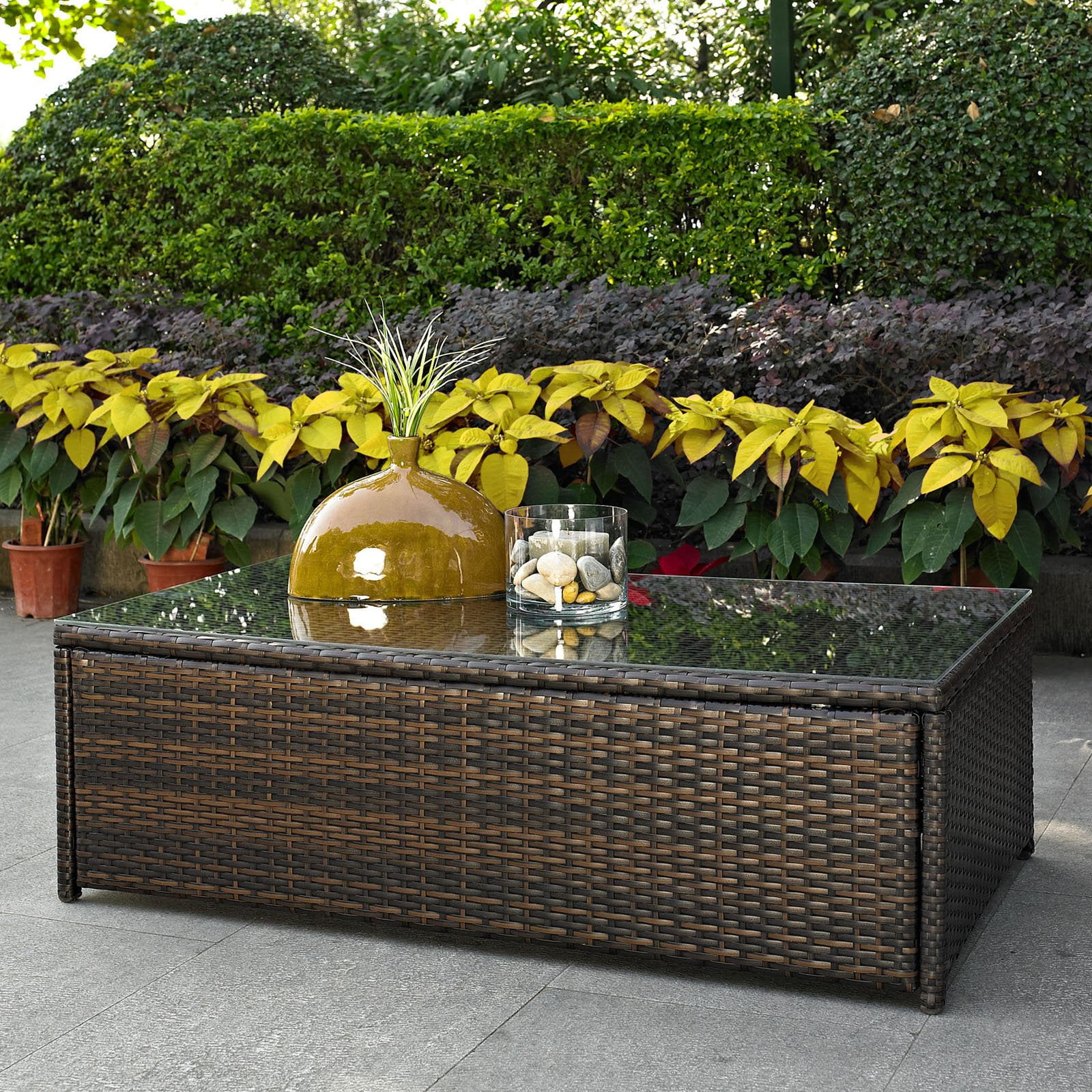 Palm Harbor Brown Wicker Outdoor Coffee Table with Glass Top