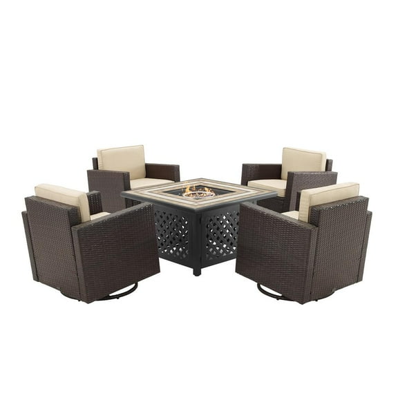 Crosley Furniture Palm Harbor 5PC Wicker / Rattan Conversation Set in Sand/Brown