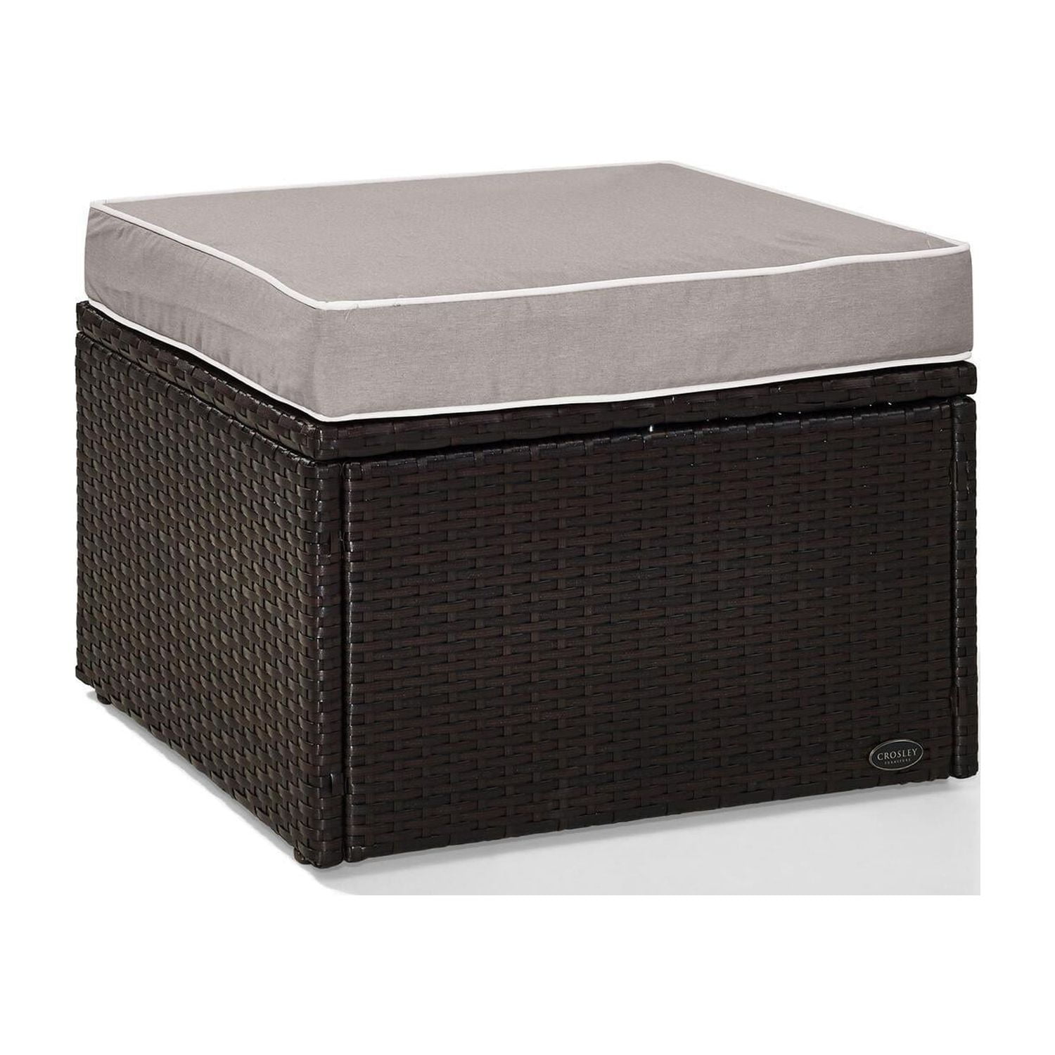 Crosley Palm Harbor Outdoor Wicker Ottoman with Grey Cushion Brown