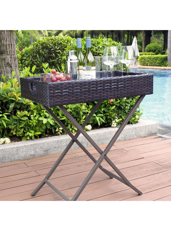 Crosley Furniture Palm Harbor Folding Outdoor Side Table with Removable Tray Top for Backyard, Patio, Deck