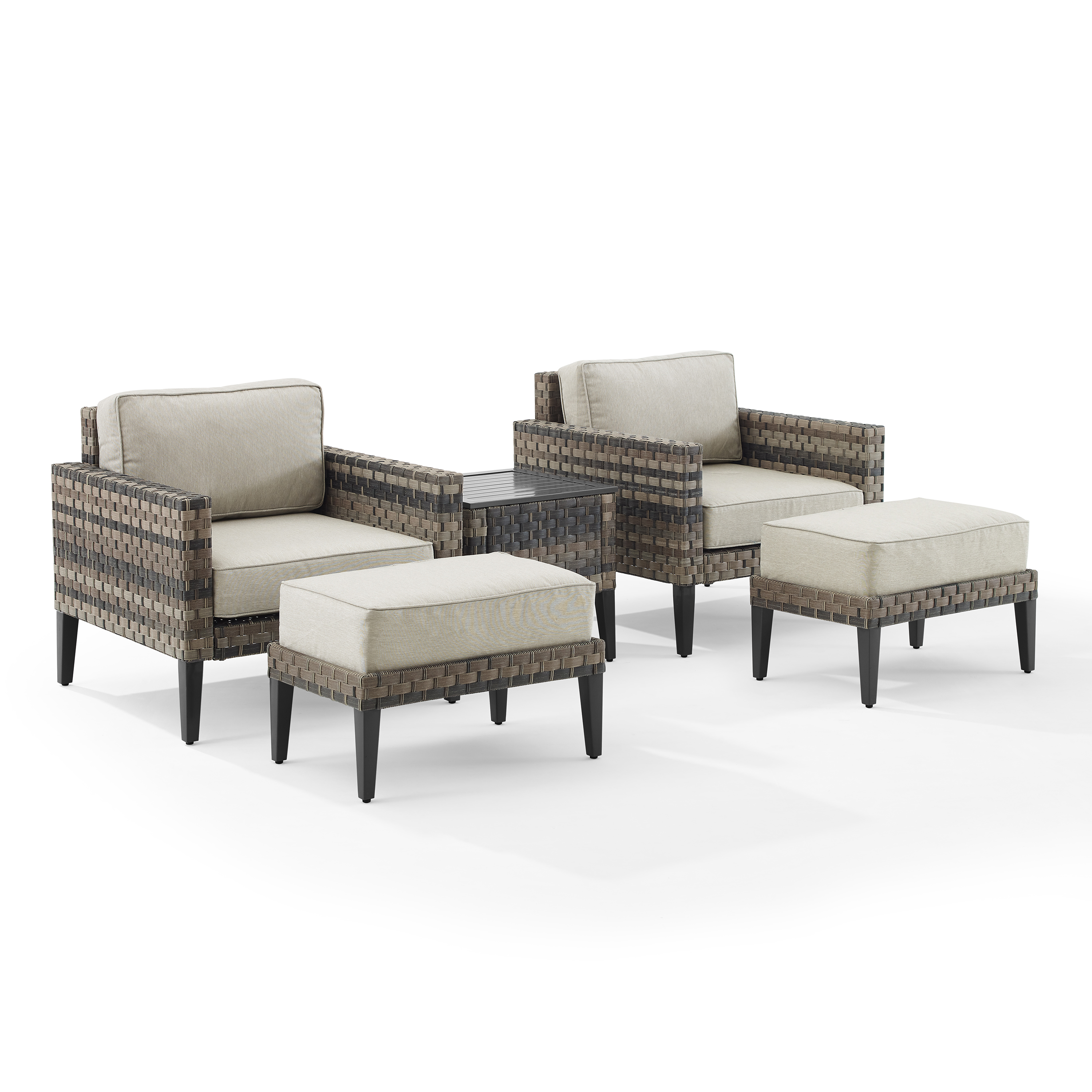Crosley Furniture Prescott 5Pc Outdoor Wicker Armchair Set Taupe/Brown - Side Table, 2 Armchairs, & 2 Ottomans - image 1 of 18