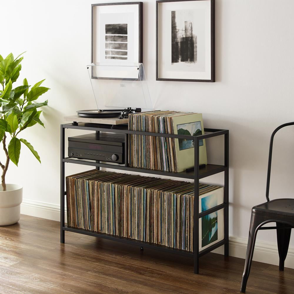 Collection Console Crosley Furniture Provo Modern Wood Record Storage Console in Black ...