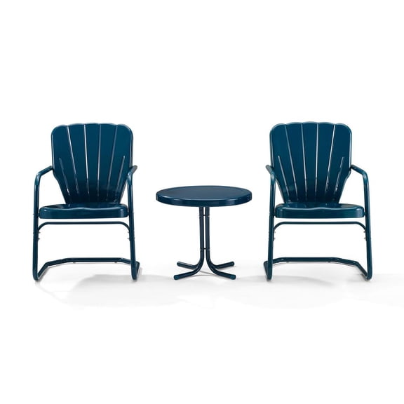 Crosley Furniture Ridgeland 3 Pc 22"Round Metal Patio Conversation Set in Navy