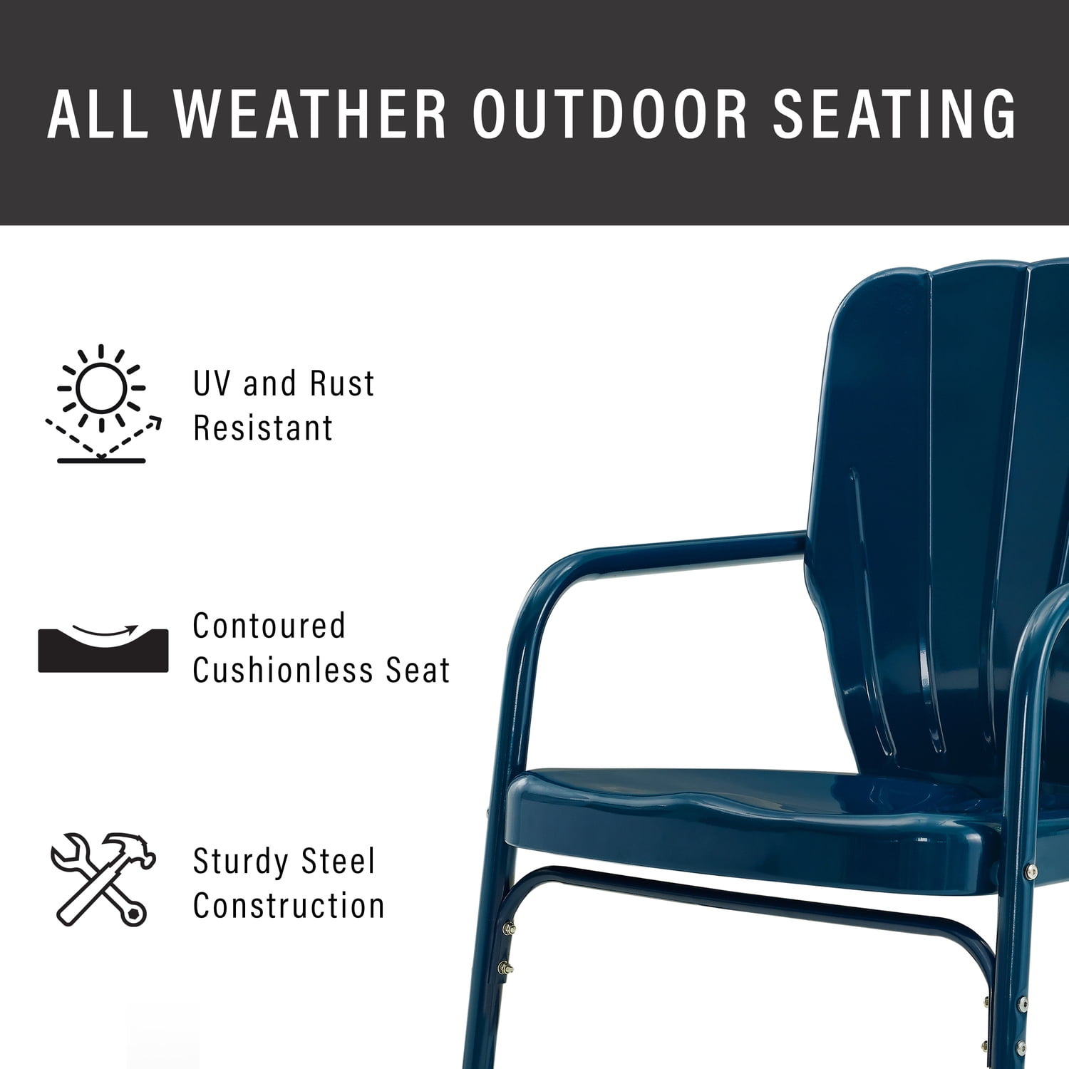 Vintage Navy Clamshell 2-Person Metal Outdoor Seating Set