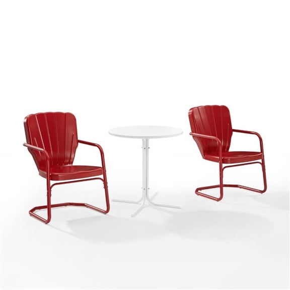 Ridgeland 3Pc Outdoor Metal Bistro Set Bright Red Gloss/White Satin - Bistro Table & 2 Chairs