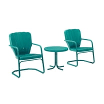 Crosley Furniture Ridgeland 3Pc 22"Round Metal Conversation Set in Turquoise