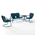 thumbnail image 1 of Ridgeland 4Pc Outdoor Metal Conversation Set- Loveseat Glider, Side Table, & 2 Armchairs - Navy Gloss, 1 of 6